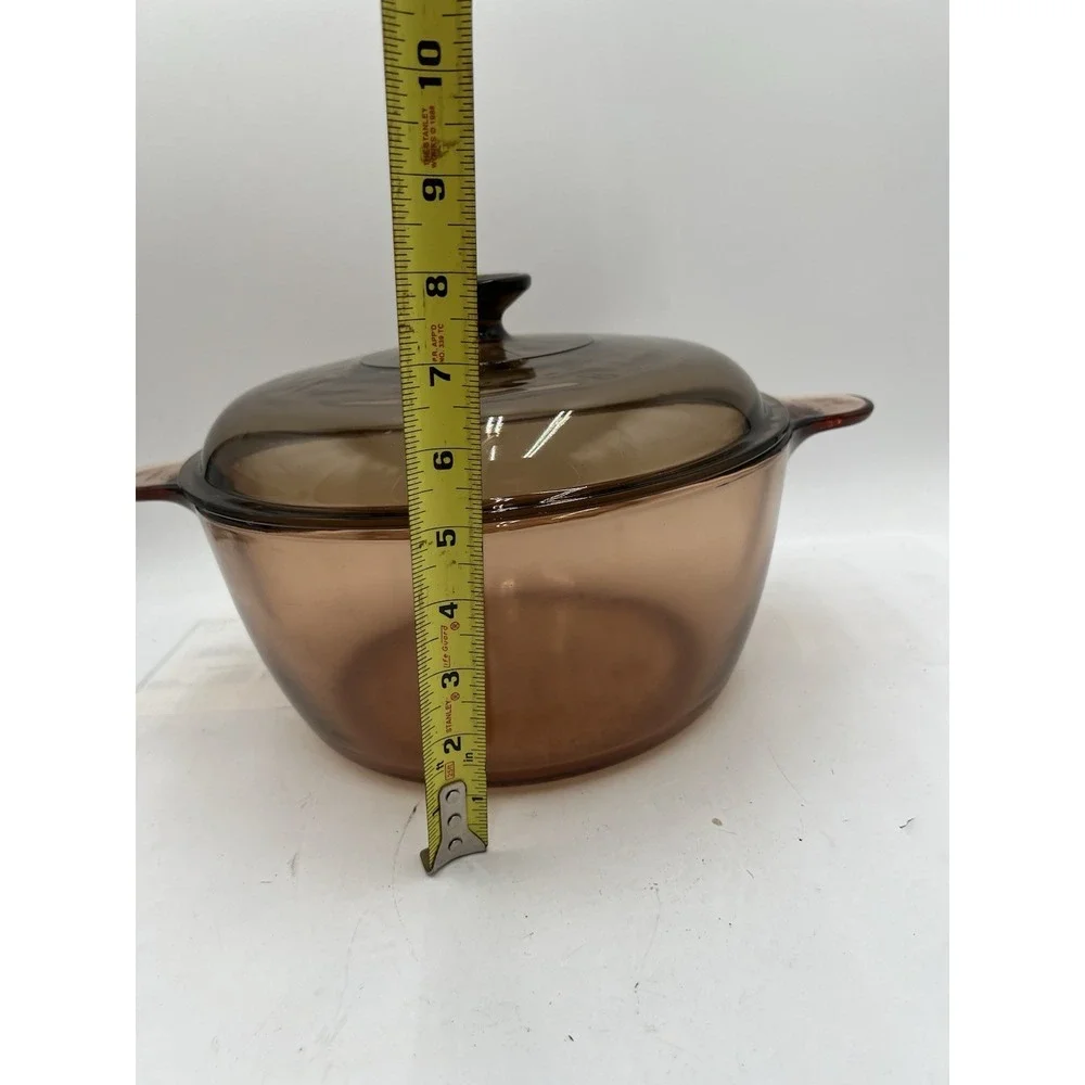 Vintage Corning VISIONS Amber 4.5L 5 Qt Dutch Oven Pot w/ Lid USA
